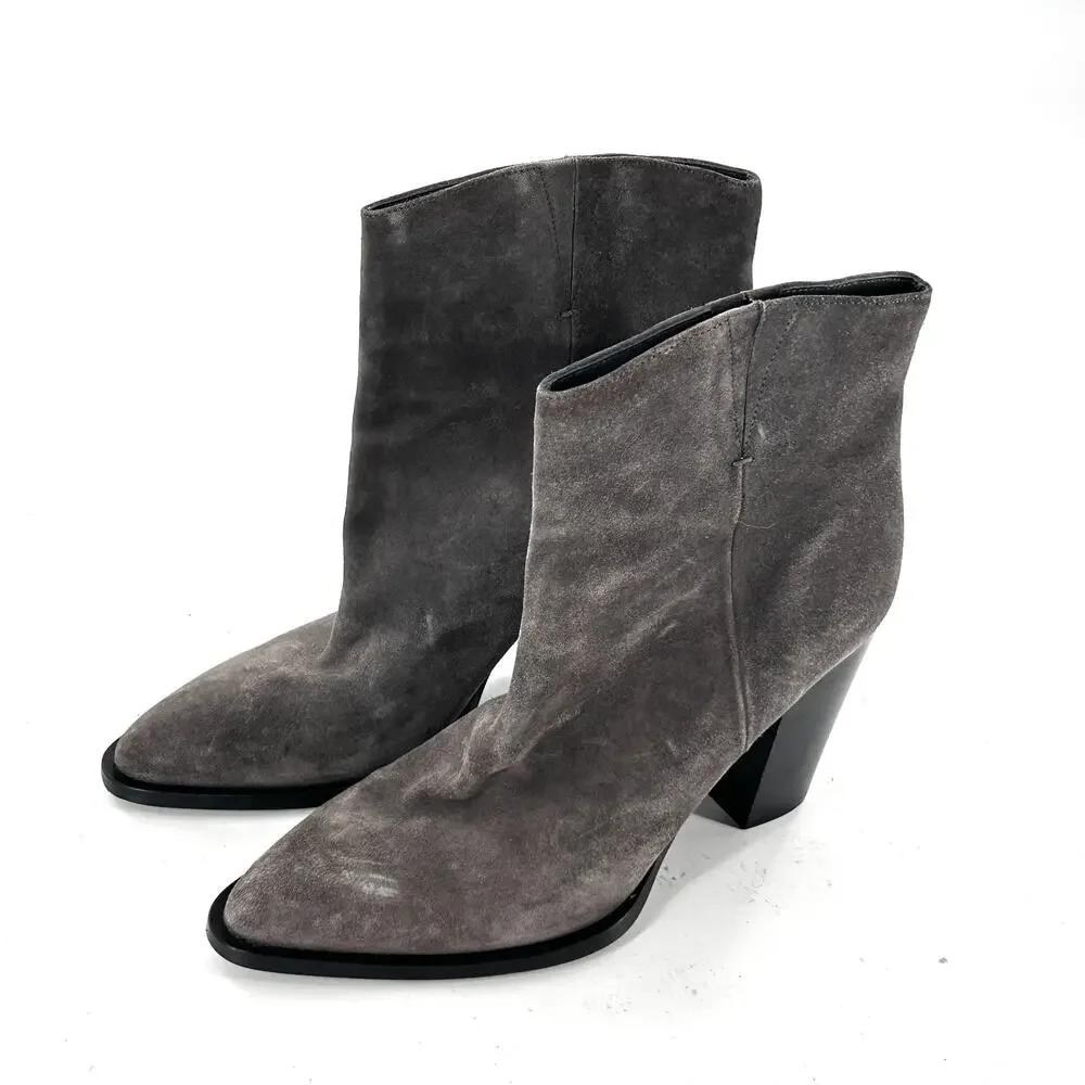 Vince Erving Western Boots 10 Suede Gray Ankle Booties Stack Heel Travel Capsule